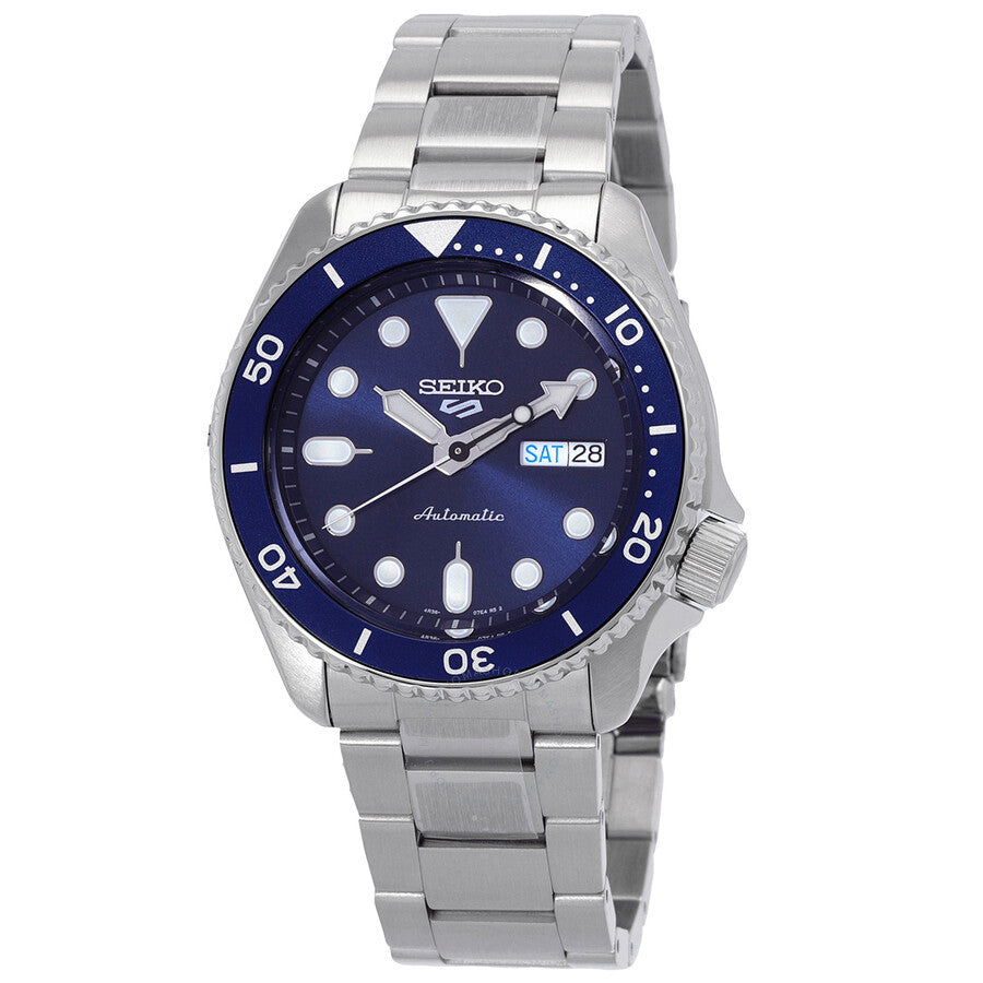 Seiko 5 Sports SRPD51K1 automatic watch with blue dial and stainless steel bracelet