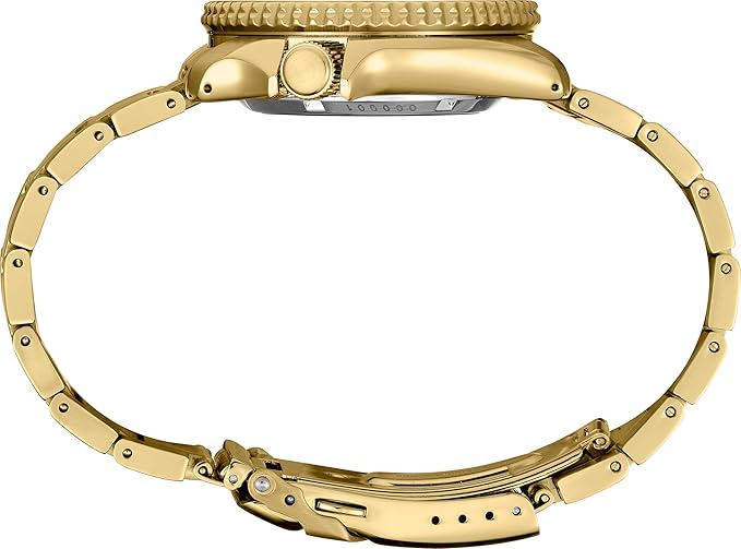 Gold-tone stainless steel bracelet of Seiko 5 Sports SRPK20 watch with fold-over clasp
