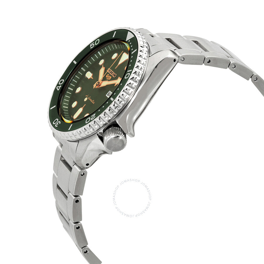 Side angle view of Seiko 5 Sports SRPD63K1 showing case profile and bracelet
