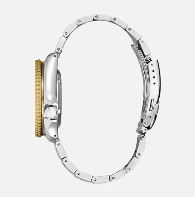 Seiko SRPK24 side profile showing two-tone stainless steel bracelet and case