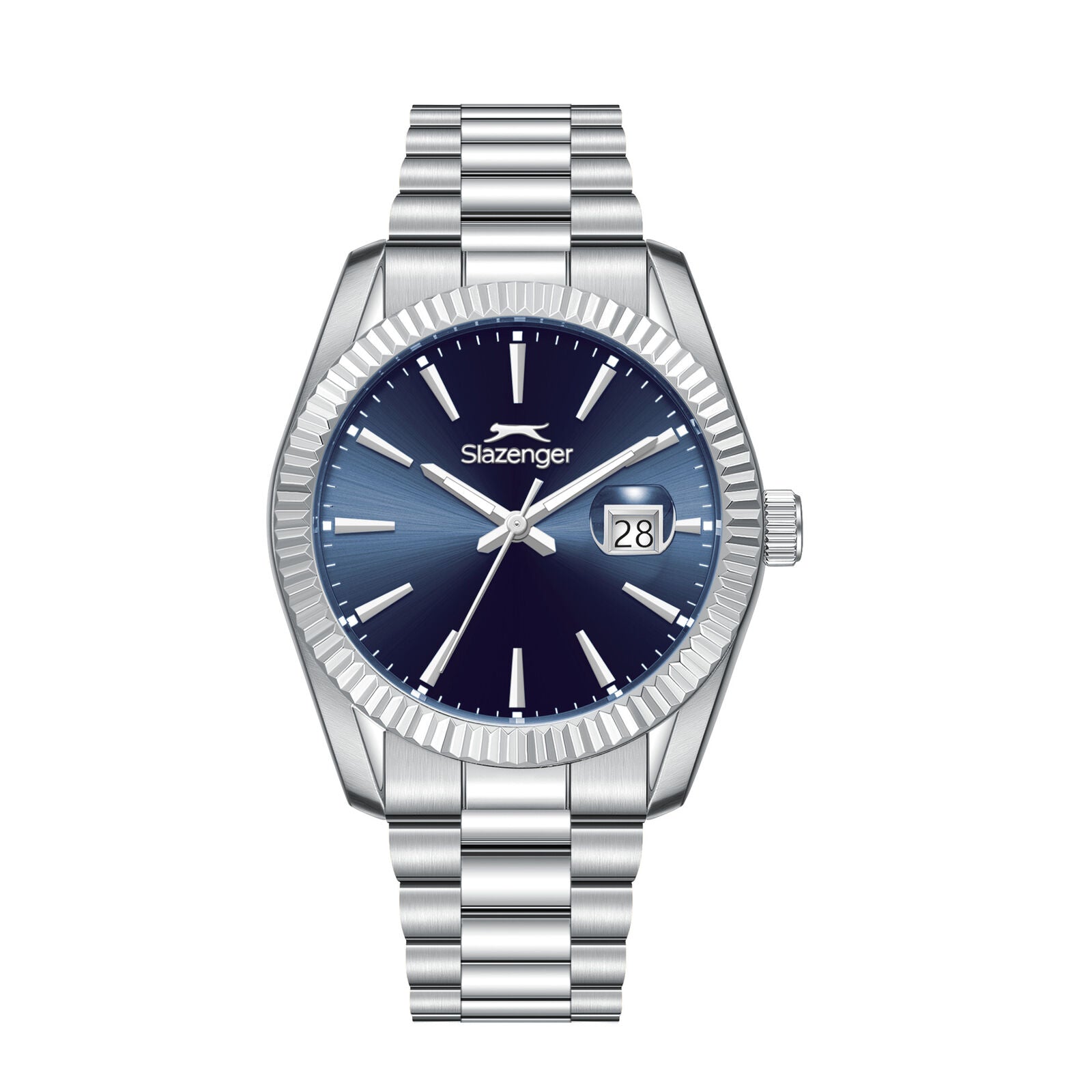 Slazenger Classic Day Date watch with sunray blue dial and silver-tone case