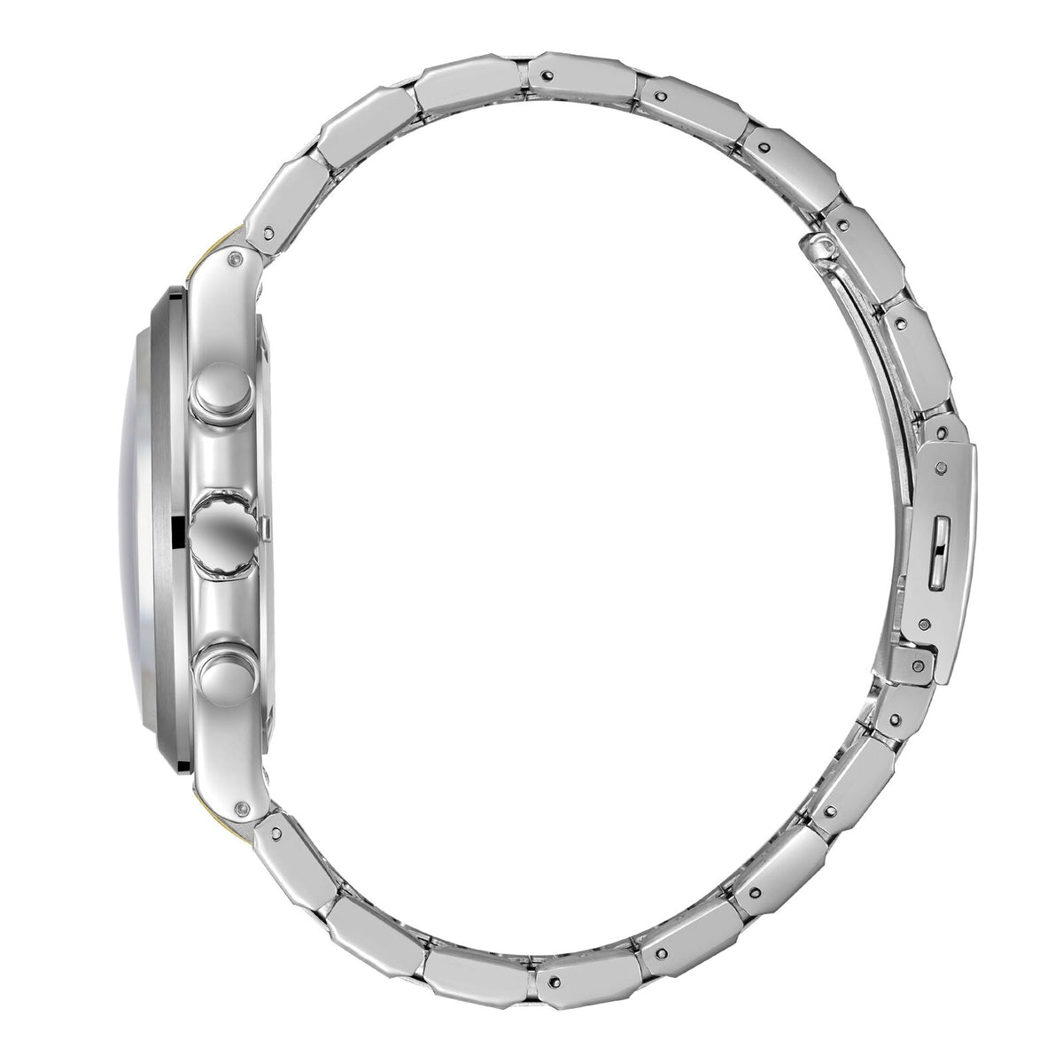 Slazenger watch side view showing chronograph pushers and two-tone bracelet construction
