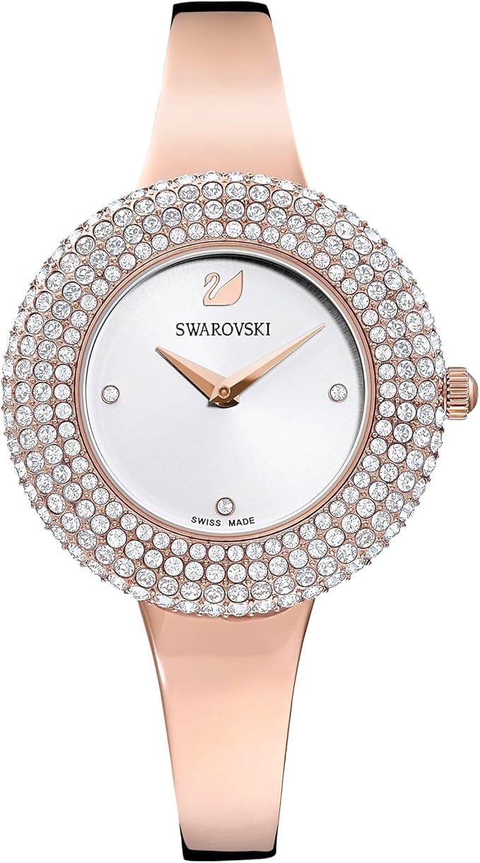Swarovski Crystal Rose Gold Women's Watch with white dial and crystal-embellished bezel