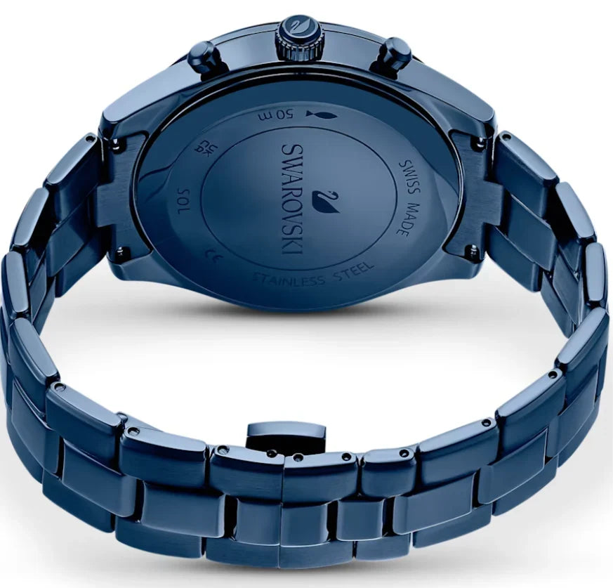 Swarovski watch caseback showing stainless steel construction and engravings