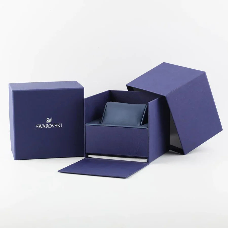 Swarovski Attract watch in blue Swarovski branded packaging and presentation box