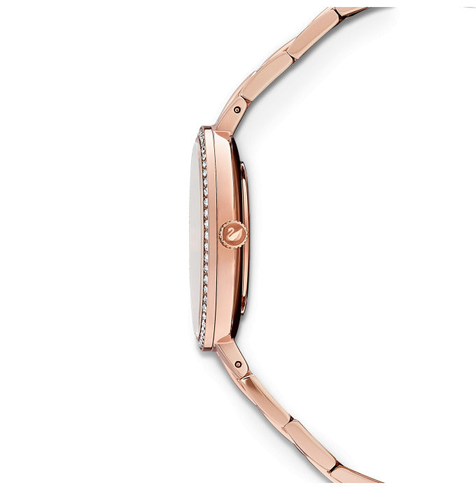 Side profile of Swarovski Cosmopolitan watch showing case thickness and bracelet