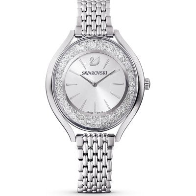 Swarovski Crystalline Aura silver-tone women's watch with white dial and crystal bezel