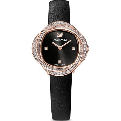 Swarovski Crystalline Aura rose gold women's watch with black dial and crystal pave bezel