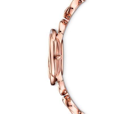 Swarovski Crystalline Aura rose gold watch shown from the side