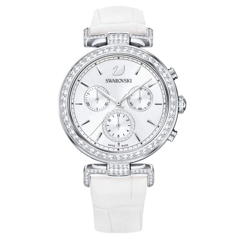 Swarovski Era Journey Silver Dial White Leather Strap Women's Watch - 5295346