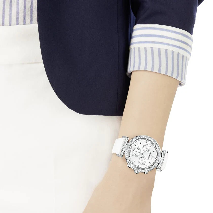 Swarovski Era Journey Silver Dial White Leather Strap Women's Watch - 5295346