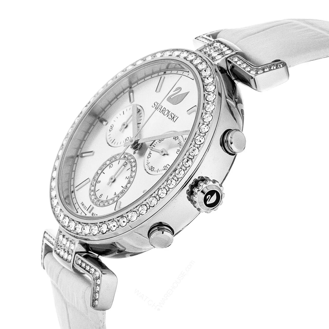 Swarovski Era Journey Silver Dial White Leather Strap Women's Watch - 5295346