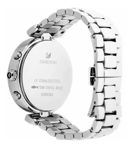 Swarovski Era Journey stainless steel bracelet strap with deployment clasp and caseback details