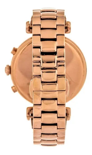 Swarovski Era Journey rose gold watch viewed from above showing bracelet and case