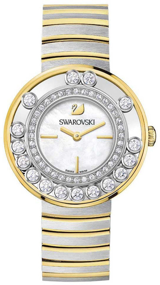 Swarovski Lovely Crystals white dial watch with gold-tone case and two-tone bracelet