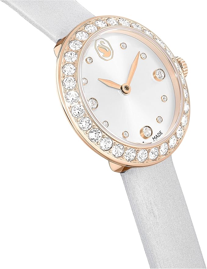 Swarovski Matrix Tennis watch on wrist showing crystal-set bezel and white dial
