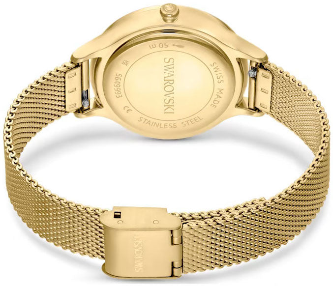 Back of Swarovski Octea Nova watch showing case back with Swarovski branding and stainless steel
