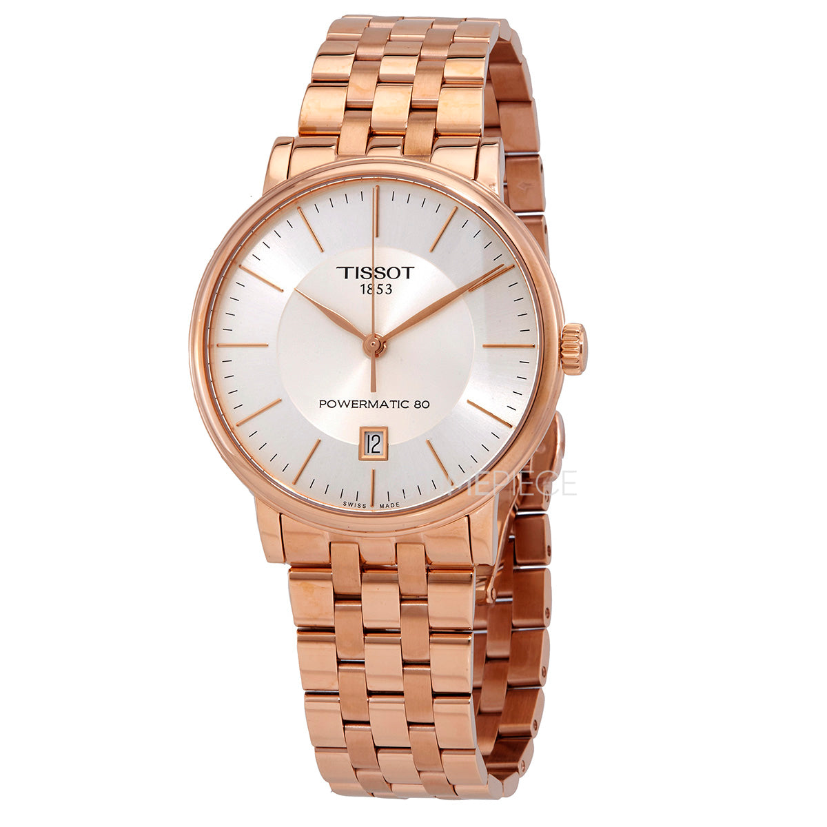 Tissot T Classic Carson Premium Automatic White Dial Rose Gold Steel Strap Men's Watch - T122.407.33.031.00