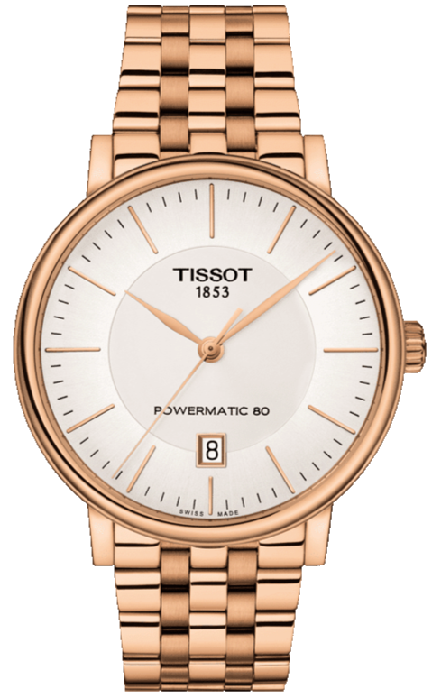 Tissot T Classic Carson Premium Automatic White Dial Rose Gold Steel Strap Men's Watch - T122.407.33.031.00