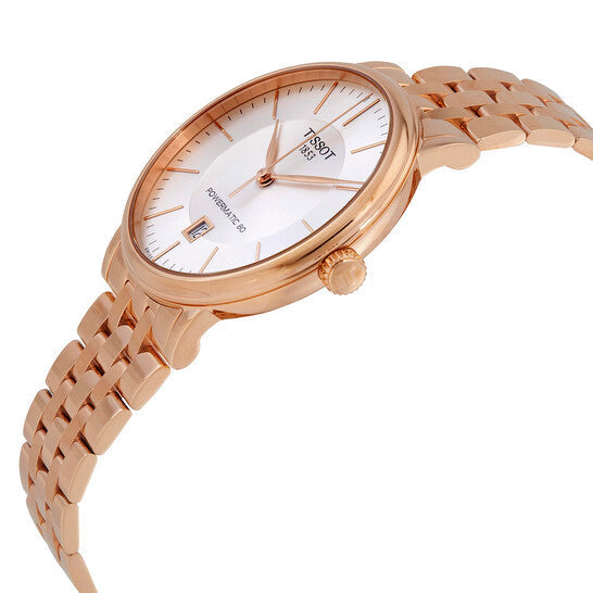 Tissot T Classic Carson Premium Automatic White Dial Rose Gold Steel Strap Men's Watch - T122.407.33.031.00