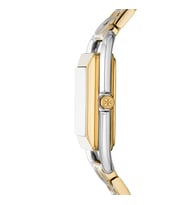 Side profile of The Miller square watch with two-tone steel bracelet and case
