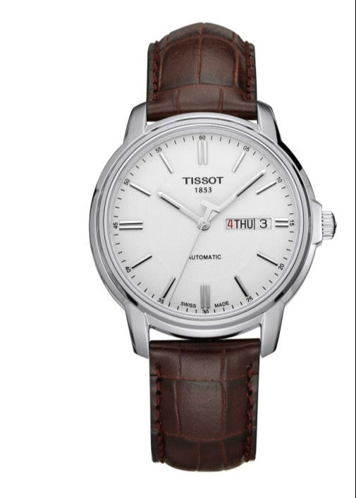 Tissot Automatics III Steel White Dial Brown Leather Strap Men Watch - T065.430.16.031.00