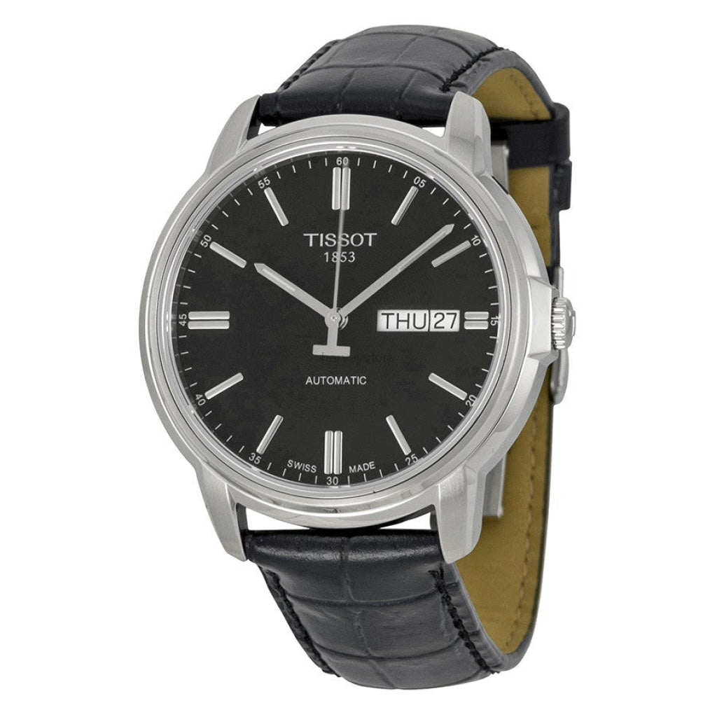 Tissot Automatics III Day Date Black Dial Black Leather Strap Men's Watch - T065.430.16.051.00