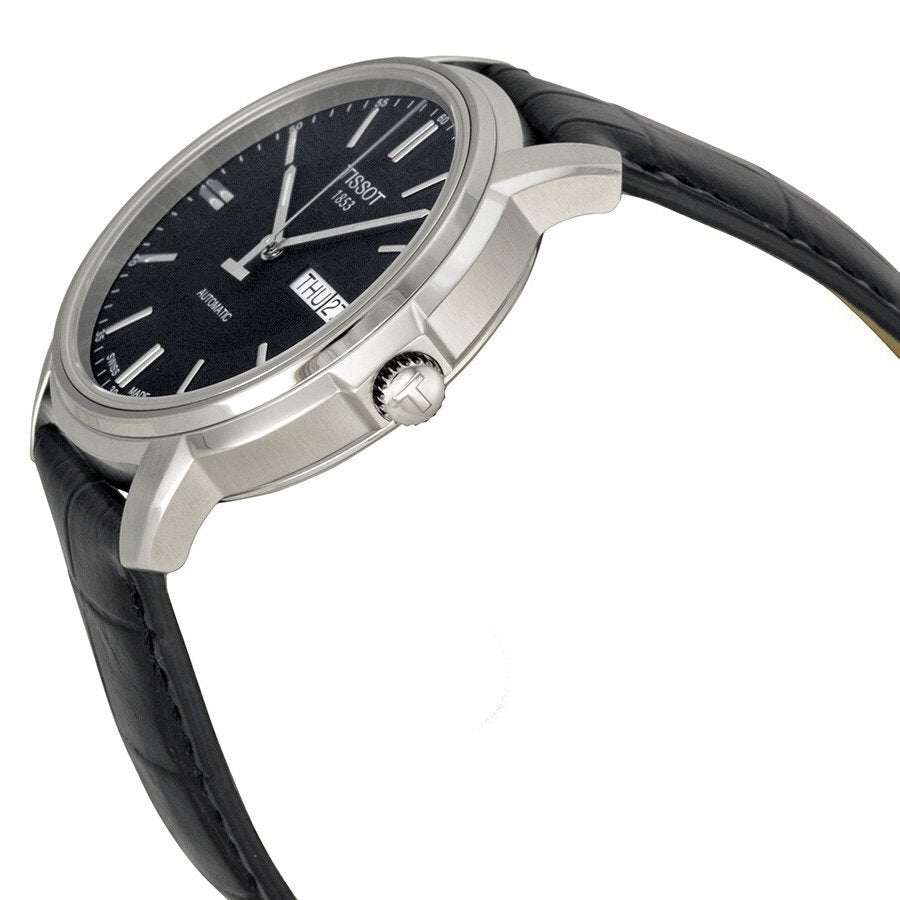 Tissot Automatics III side view showing stainless steel case and crown