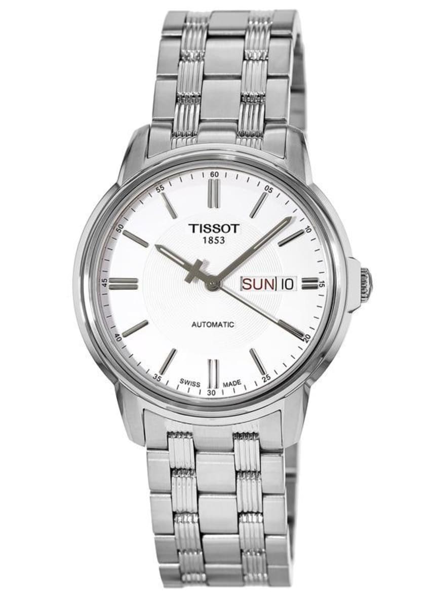 Tissot Automatics III Day Date White Dial Silver Steel Strap Men Watch - T065.430.11.031.00