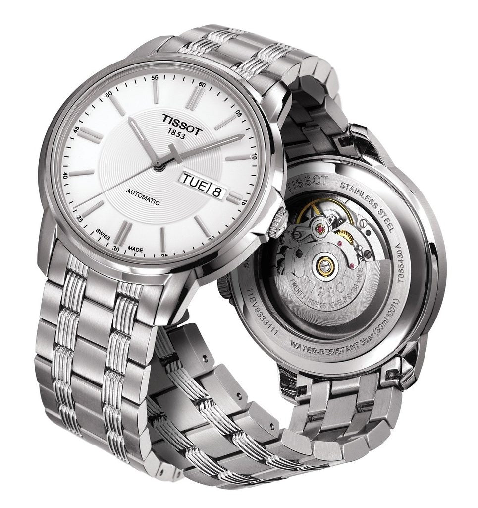 Tissot Automatics III Day Date White Dial Silver Steel Strap Men Watch - T065.430.11.031.00