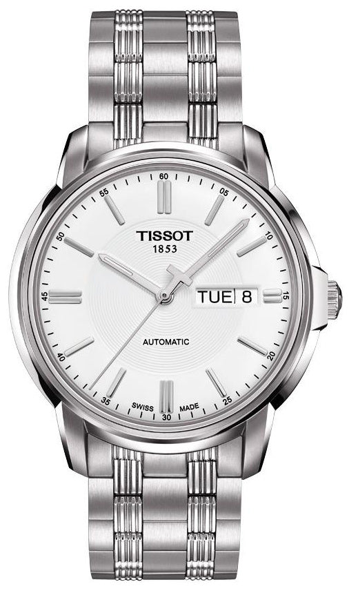 Tissot Automatics III Day Date White Dial Silver Steel Strap Men Watch - T065.430.11.031.00