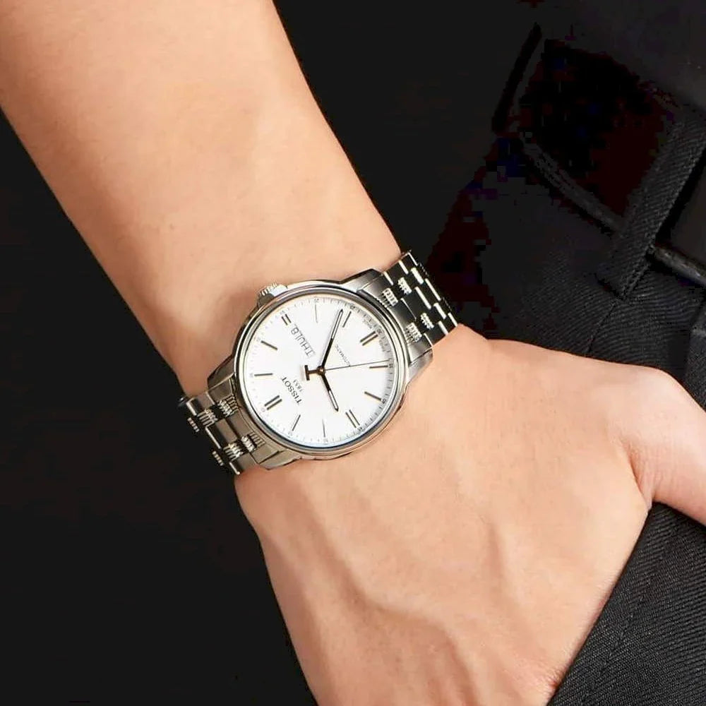 Tissot Automatics III Day Date White Dial Silver Steel Strap Men Watch - T065.430.11.031.00