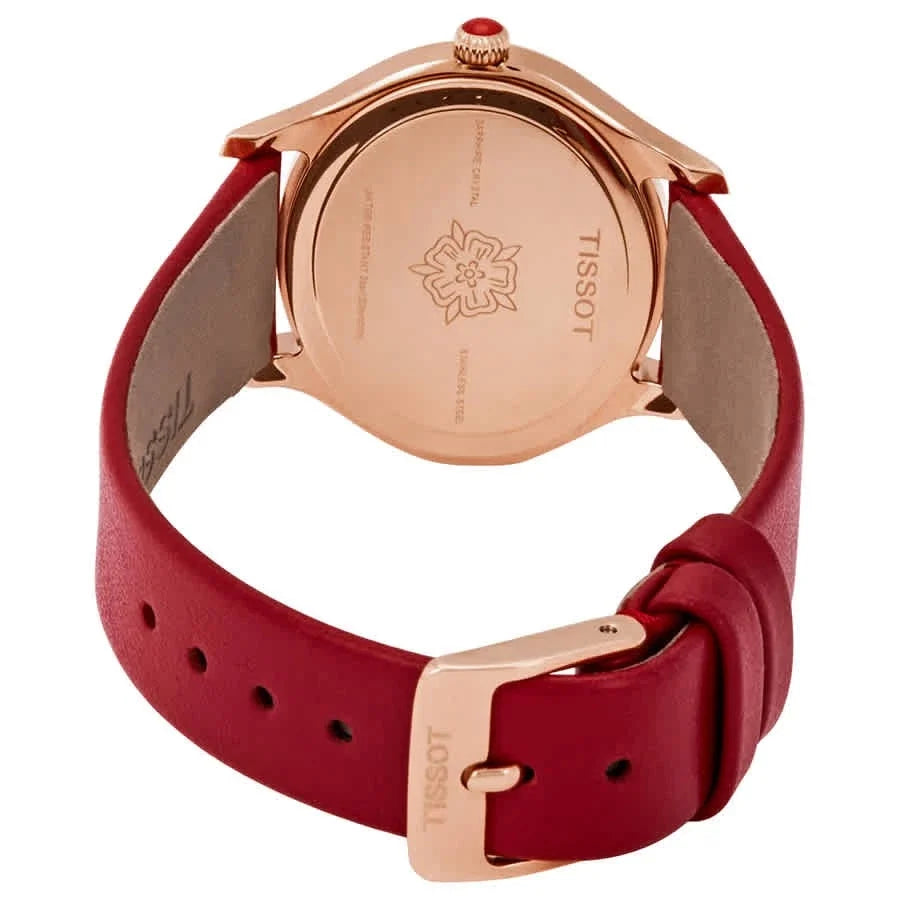 Tissot Bella Ora caseback showing engraved Tissot logo and movement details