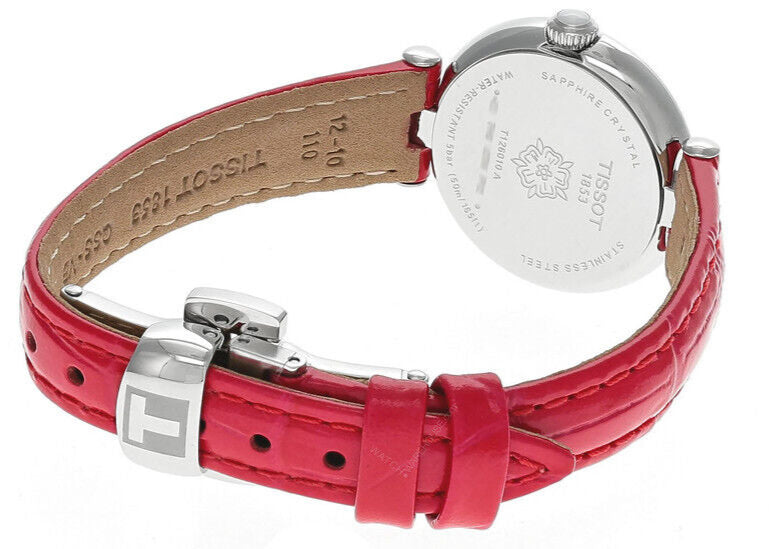 Tissot Bellissima Small Lady Diamonds MOP Dial Red Leather Strap Women's Watch - T126.010.66.113.00
