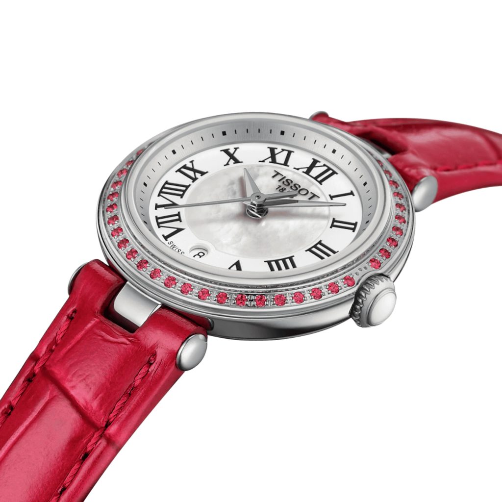 Tissot Bellissima Small Lady Diamonds MOP Dial Red Leather Strap Women's Watch - T126.010.66.113.00