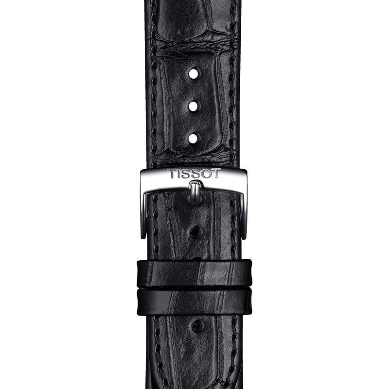 Tissot Carson Premium black leather strap with crocodile texture and buckle