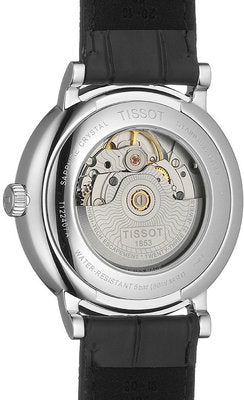 Tissot Carson Automatic case back showing visible Powermatic 80 automatic movement