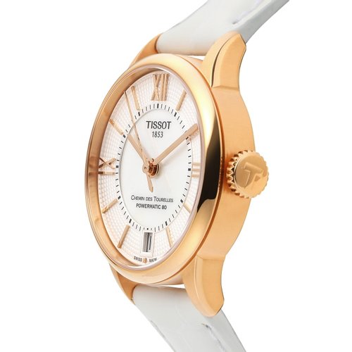 Tissot Chemin Des Tourelles Powermatic 80 Rose Gold Tone MOP Leather Strap Women's Watch - T099.207.36.118.00