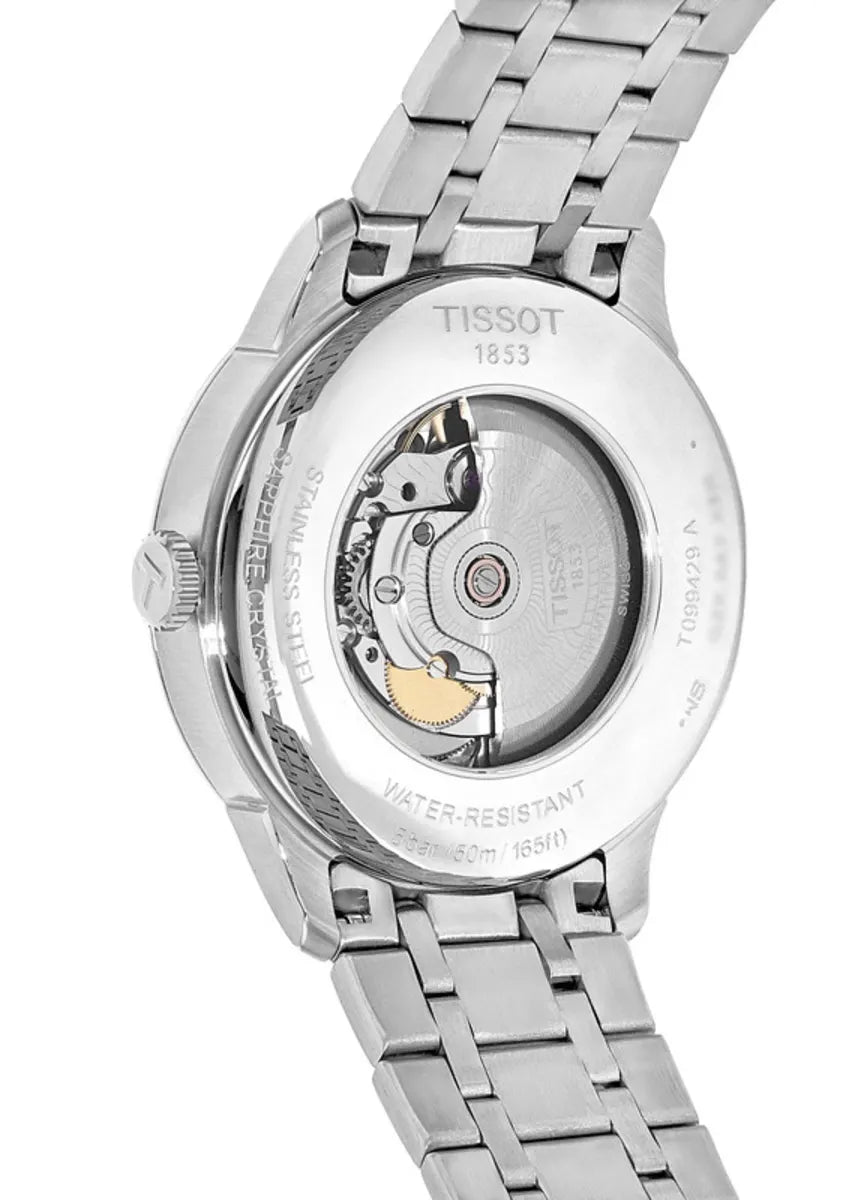 Tissot Chemin Des Tourelles caseback revealing automatic movement with visible gears