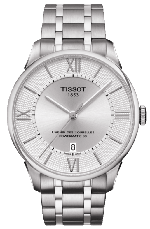 Tissot Chemin Des Tourelles men's watch with silver dial and stainless steel bracelet