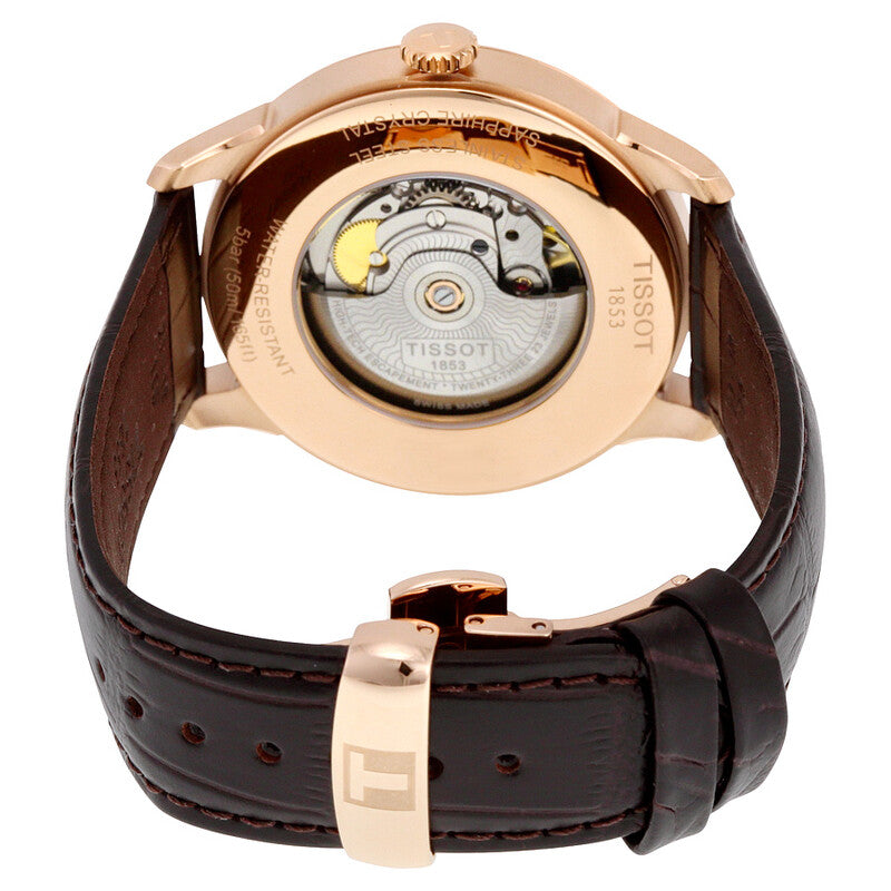 Tissot Chemin des Tourelles caseback showing Powermatic 80 automatic movement and rose gold case