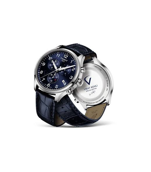TISSOT Chrono XL watch with case back visible showing Virat Kohli special edition detail