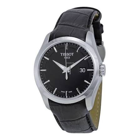 Tissot Couturier men's watch front view with black dial and date window
