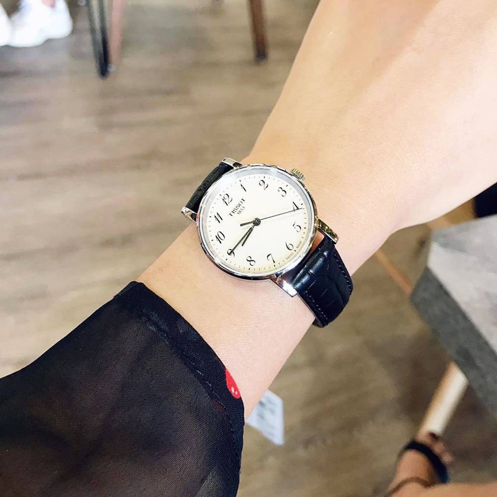 Tissot Everytime Small White Dial Black Leather Strap Women's Watch - T109.210.16.032.00