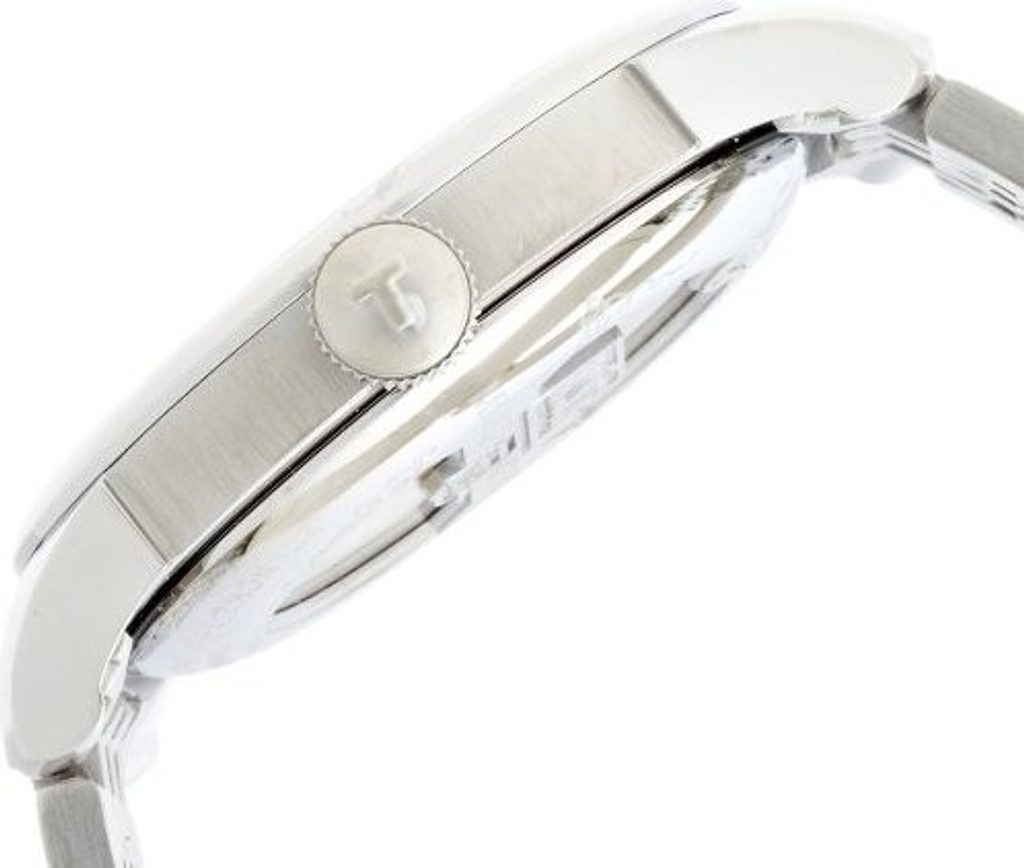 Close-up side view of Tissot Le Locle Chronometre watch case and crown