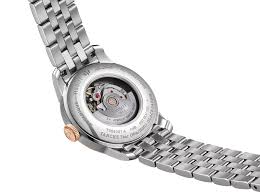 Tissot Le Locle caseback showing automatic movement through exhibition window