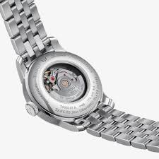 Tissot Le Locle women's automatic watch caseback showing visible movement and crystal transparent display