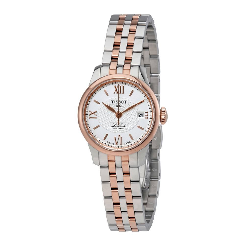 Tissot Le Locle women's watch angled view showing two-tone steel and rose gold bracelet