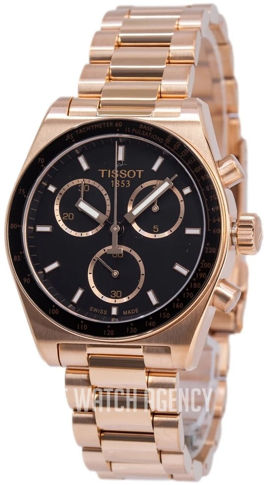 Tissot PR516 Quartz Chronograph 40mm TecheMeter with Black Dial and Rose Gold-Tone Stainless Steel Bracelet - T149.417.33.051.00