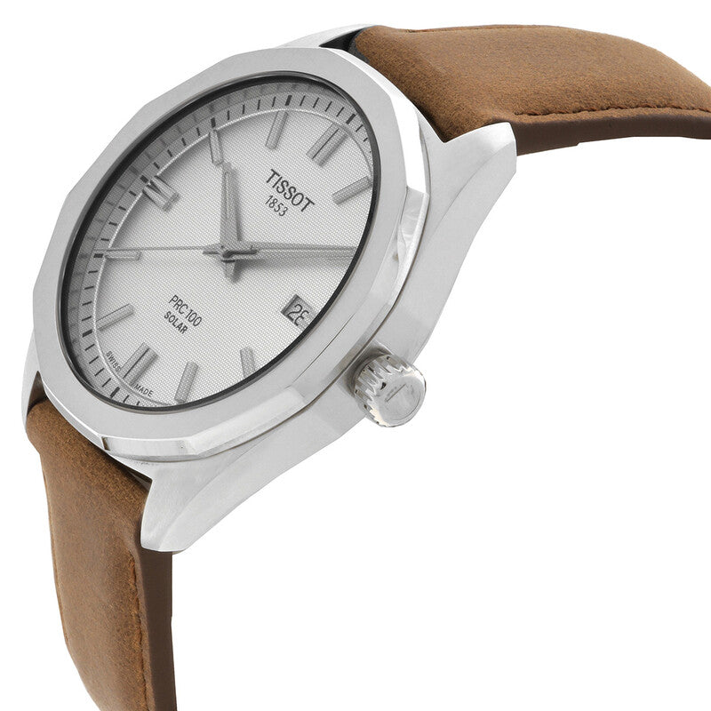 Tissot PRC100 Quartz Silver Dial Leather Strap Men's Watch - T151.422.16.031.00